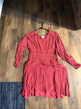 1.4.3. Story by Line Up Coral-Red Textured Long-Sleeve Dress
